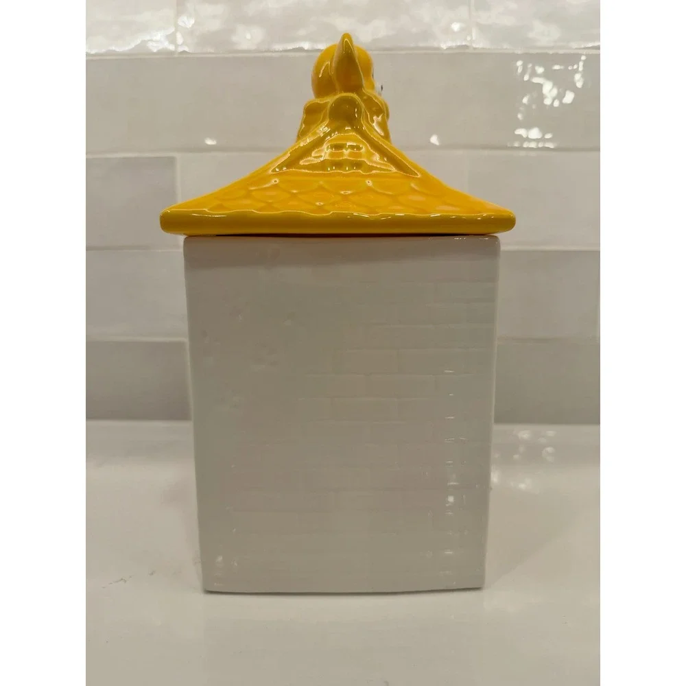 Cookie Jar House Dog Cat Mouse Large White Yellow Ceramic Vintage